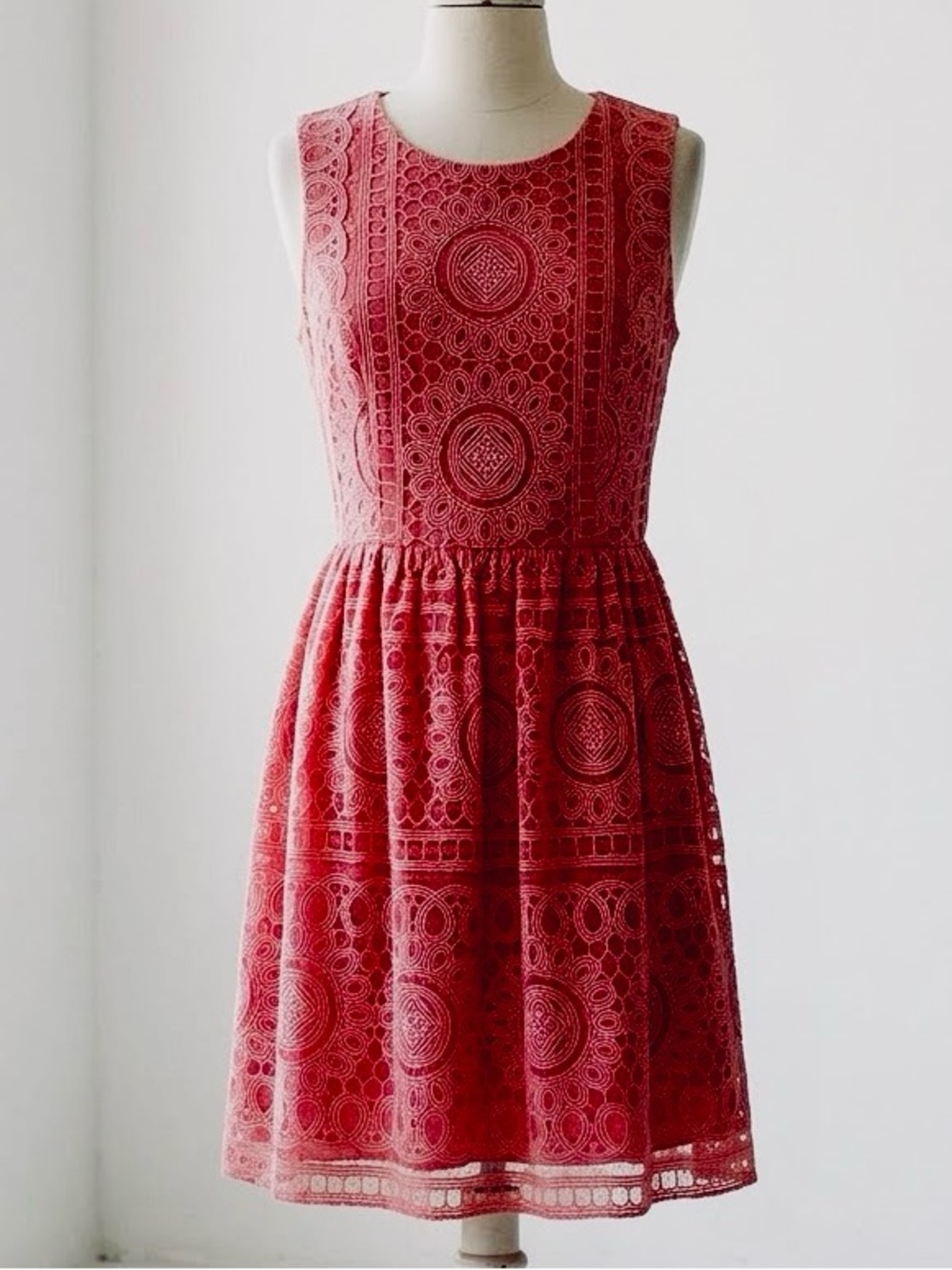 Tommy Hilfiger| Pink TH Pink Geometric Lace Fit & Flare Sleeveless Dress Sz 12